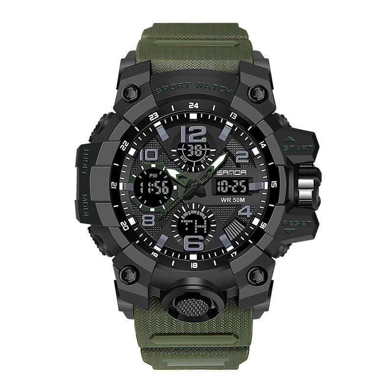 Men Dual Display Quartz Sports Watches Multi-Function Waterproof Male Stopwatch Wristwatch