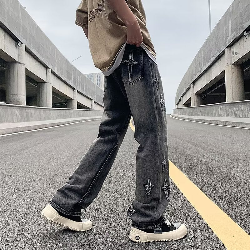 Men's Zipper Loose Denim Trousers - Comfortable Streetwear