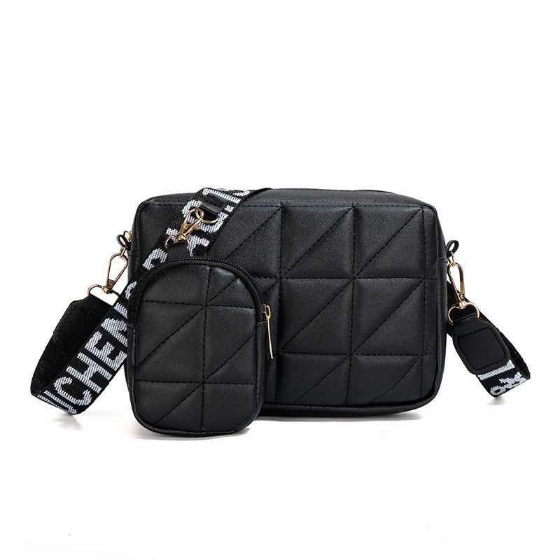 2-Piece Rhombus Shoulder Bag & Wallet Set – Stylish Letter Print Crossbody with Wide Strap