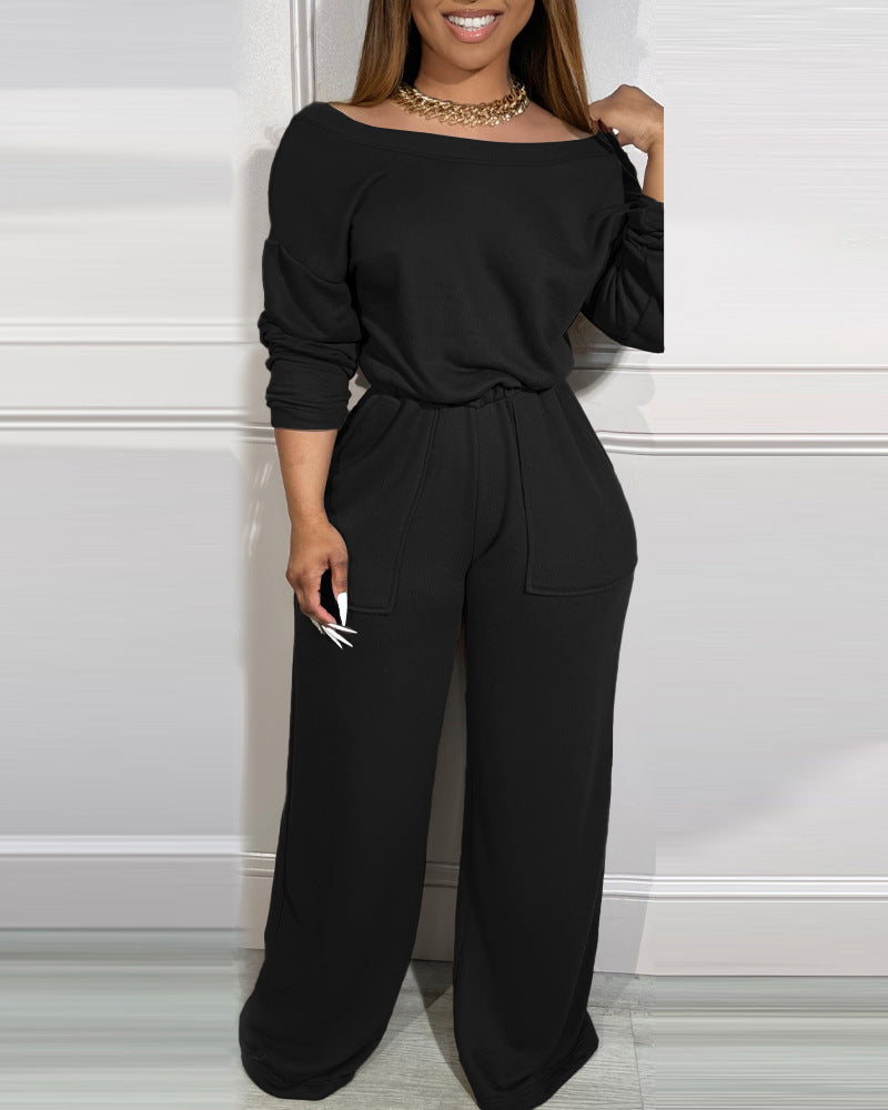 Ladies' Off Shoulder Waist Jumpsuit