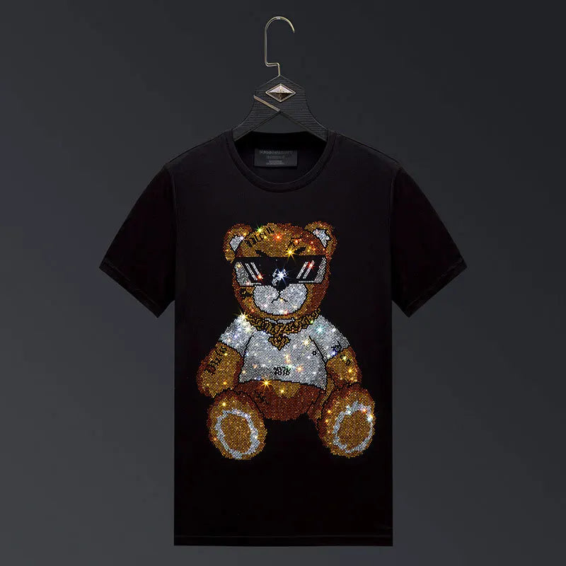 Bear Rhinestones T Shirts Men