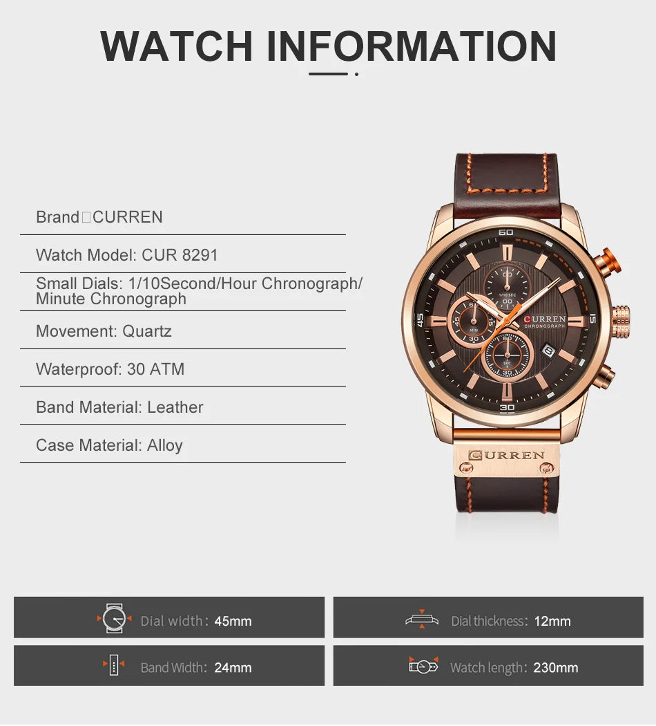 Top Brand Luxury Chronograph Quartz Watch Men Sports Watches Military Army Male Wrist Watch Clock CURREN relogio masculino