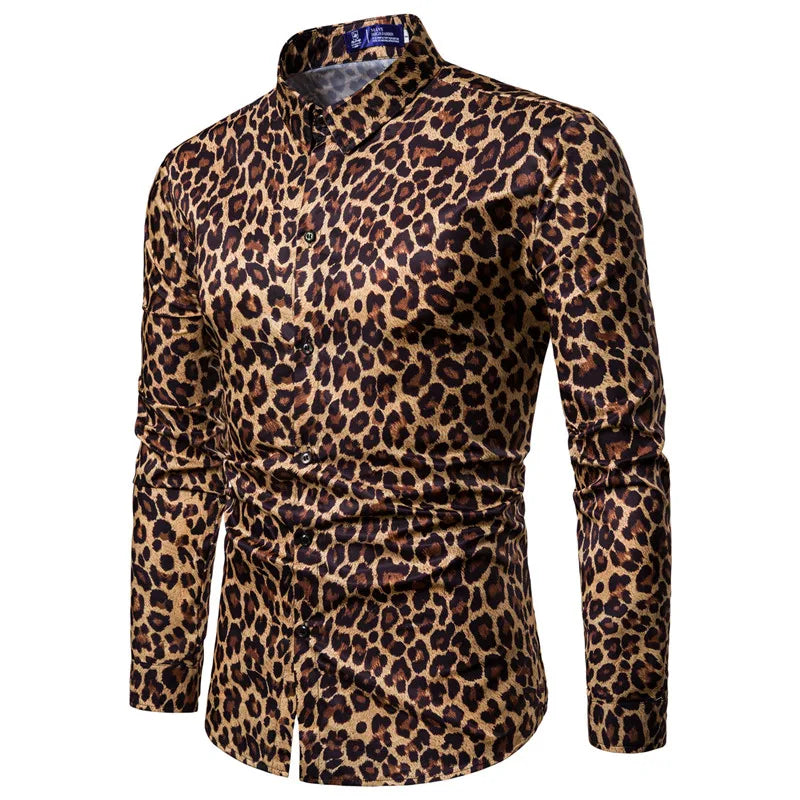 Trend Man Club Leopard Print Shirt High Quality Long Sleeve Shirt Social Man Casual Party Shirt Chemise Homme Shirt Dress