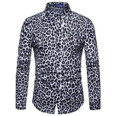 Trend Man Club Leopard Print Shirt High Quality Long Sleeve Shirt Social Man Casual Party Shirt Chemise Homme Shirt Dress