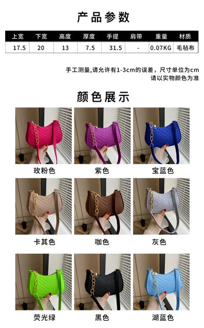 Autumn Trend Line Lightweight Shoulder Bag Crocodile Felt Small Square Bag Women's New Leisure Chain Purses and Handbags