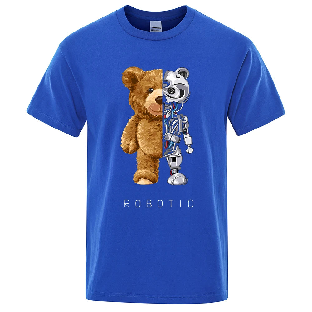 New Funny Ted Bear Robot Tshirt Robotic Bear Shirt Casual Clothes Men Fashion Clothing Cotton T-Shirt Tee Top Oversized Loose