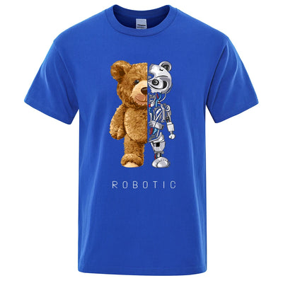 New Funny Ted Bear Robot Tshirt Robotic Bear Shirt Casual Clothes Men Fashion Clothing Cotton T-Shirt Tee Top Oversized Loose