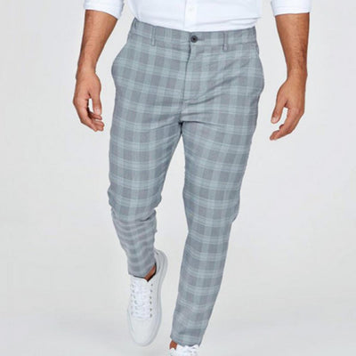 Men's Slim-Fit Plaid Trousers – Classic Checkered Pants for Stylish Looks