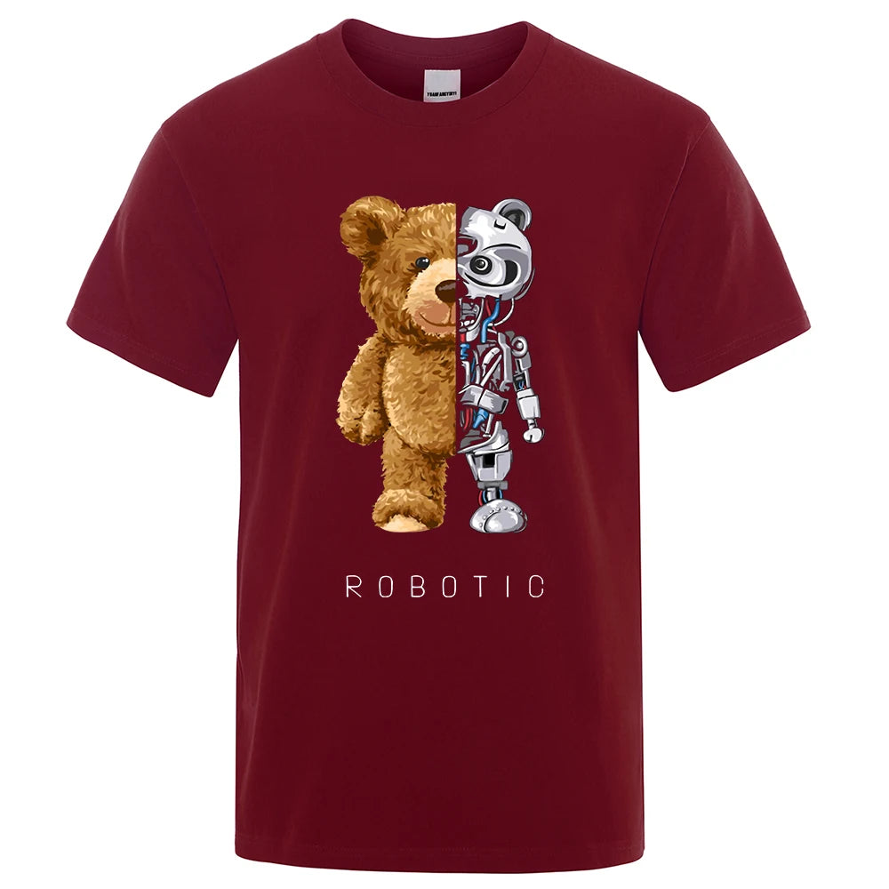 New Funny Ted Bear Robot Tshirt Robotic Bear Shirt Casual Clothes Men Fashion Clothing Cotton T-Shirt Tee Top Oversized Loose