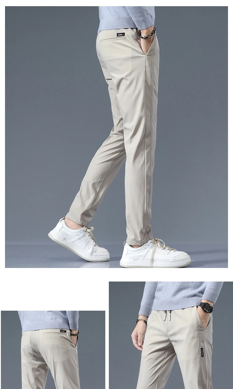 Stretch Casual Pants Men Classic Lightweight Slim Fit Trousers for Men Summer Straight Drawstring Joggers Solid khaki Pants Male