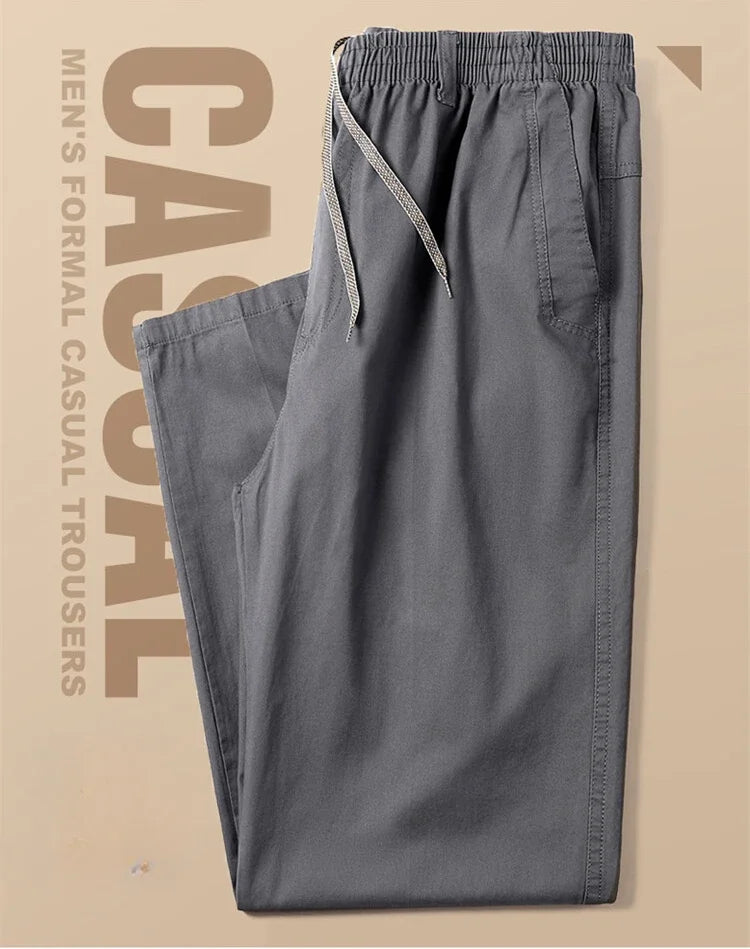 Men's 100% Cotton Sunwashed Pants, Standard Fit, Men Straight Cargo Trousers, Casual Pants, Monochromatic, Elastic Waist