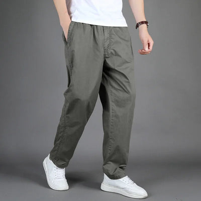 Men's 100% Cotton Sunwashed Pants, Standard Fit, Men Straight Cargo Trousers, Casual Pants, Monochromatic, Elastic Waist