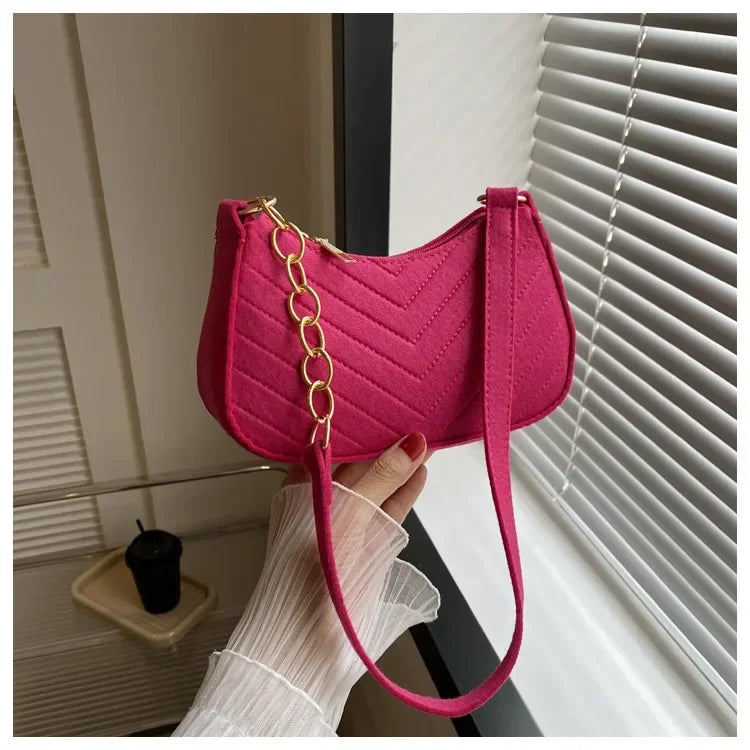 Autumn Trend Line Lightweight Shoulder Bag Crocodile Felt Small Square Bag Women's New Leisure Chain Purses and Handbags