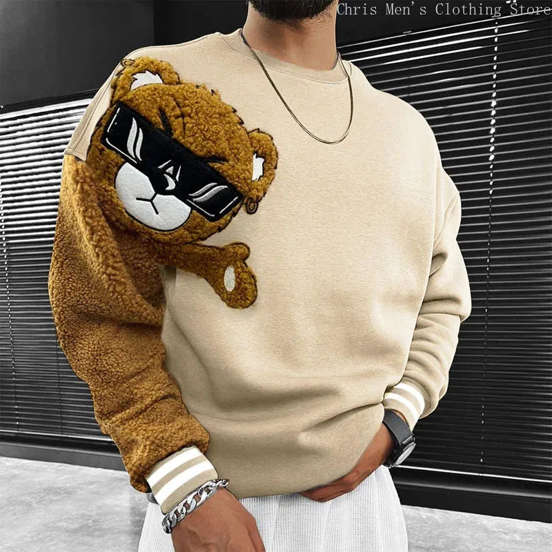 Autumn and Winter New Men's Hoodie T-shirt Shirt, Popular Casual Embroidery Bear Men Hooded Hoodie, Official Website Sweatshirt