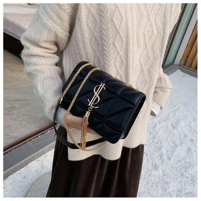 Luxury Brand Handbag Fashion Simple Tassel Square Bag Girl Pu Leather Women Designer Handbags Lock Shoulder Messenger Bags