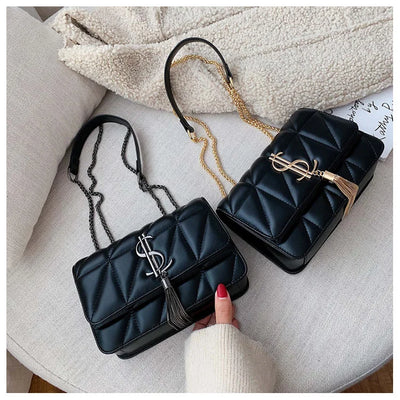 Luxury Brand Handbag Fashion Simple Tassel Square Bag Girl Pu Leather Women Designer Handbags Lock Shoulder Messenger Bags