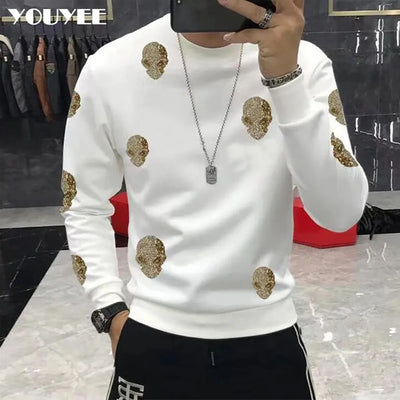 Men's Full Diamond Luxury Hoodie Bling Bling Trendy Pullover Long Sleeved Round Neck Thick Fleece Hoodie Winter Fashion Clothing