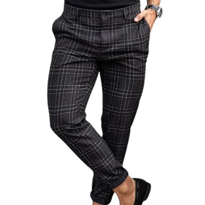 Men's Slim-Fit Plaid Trousers – Classic Checkered Pants for Stylish Looks