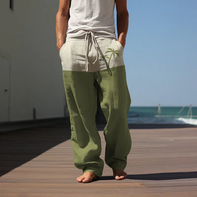 Summer Men's Solid Color Casual Beach Pants Wide Leg Pants Hawaiian Style 3D Printed Wide Leg Pants