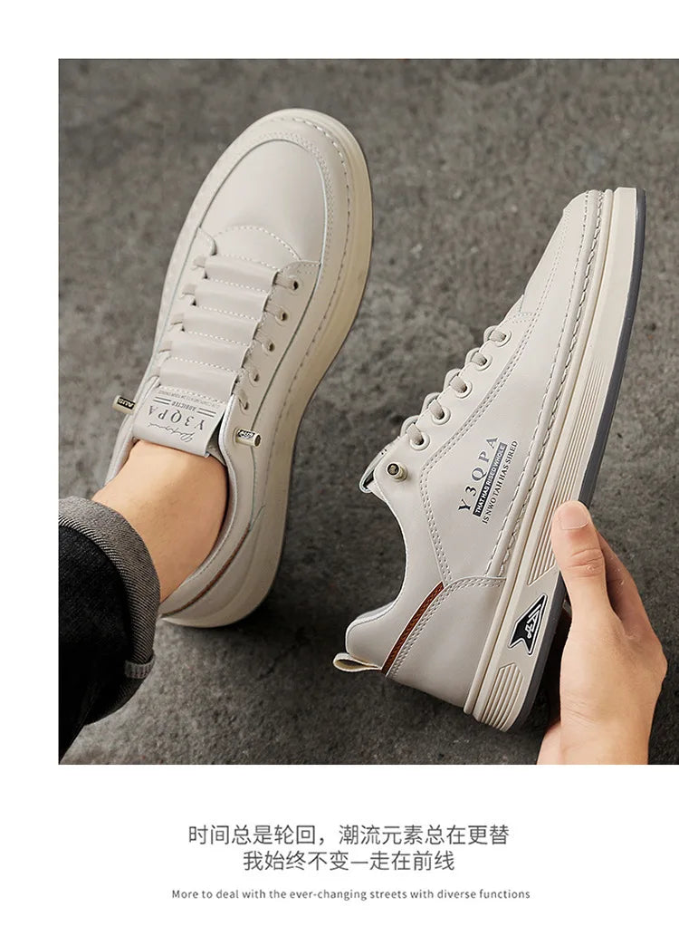 Leather Casual Shoes for Men Breathable White Sneakers Fashion Driving Walking Tennis Shoes for Male Italian Office Flats Shoes