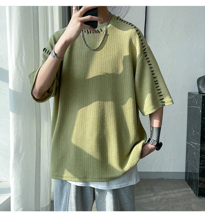 Men Summer Quality T Shirts Manual Suture Harajuku Casual Tshirt For Male 2023 New Neutral Oversize Tees Short Sleeve Tops