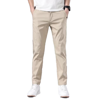 Fashion Men's Slim Fit Pants Solid Color Stretch Chino Trousers Casual Flat Front Flex Classic Full Pants Men Clothing