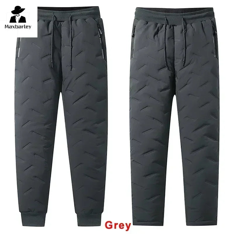 Winter Down Cotton Pants Men's Casual Waterproof Zipper Pocket Thickened Wool Warm Pants Jogger Outdoor Cold-proof Ski Pants 7XL