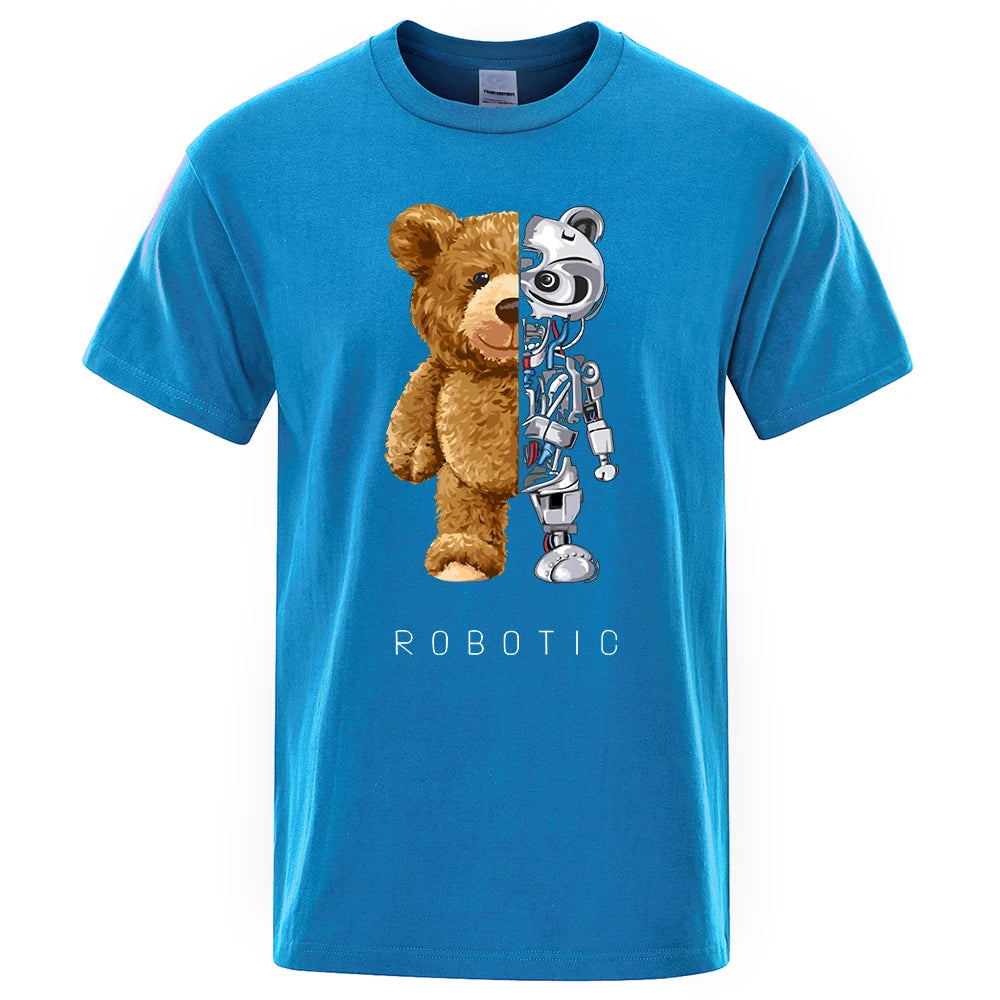 New Funny Ted Bear Robot Tshirt Robotic Bear Shirt Casual Clothes Men Fashion Clothing Cotton T-Shirt Tee Top Oversized Loose