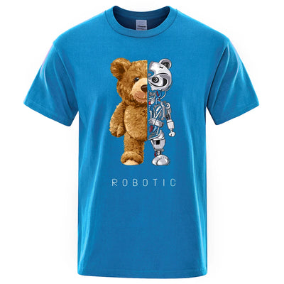 New Funny Ted Bear Robot Tshirt Robotic Bear Shirt Casual Clothes Men Fashion Clothing Cotton T-Shirt Tee Top Oversized Loose