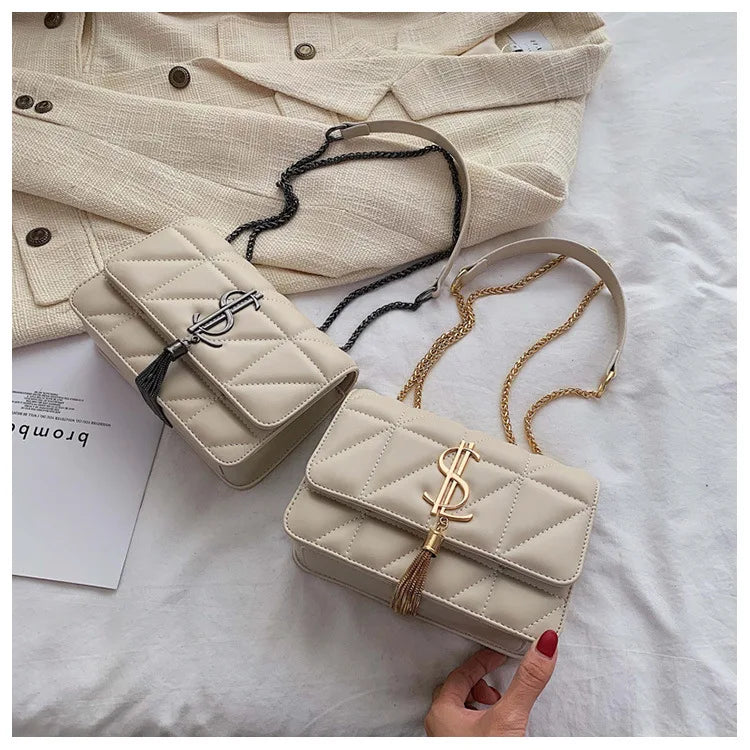 Luxury Brand Handbag Fashion Simple Tassel Square Bag Girl Pu Leather Women Designer Handbags Lock Shoulder Messenger Bags