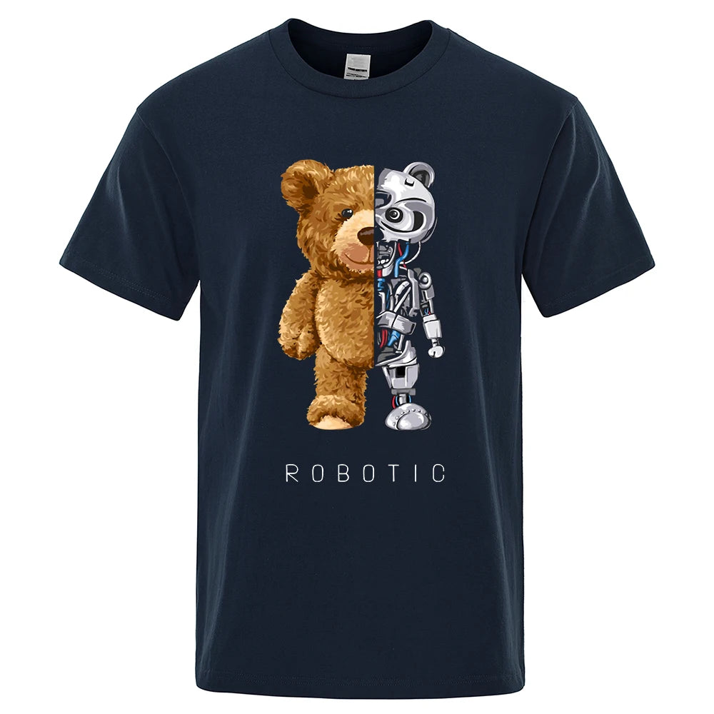 New Funny Ted Bear Robot Tshirt Robotic Bear Shirt Casual Clothes Men Fashion Clothing Cotton T-Shirt Tee Top Oversized Loose