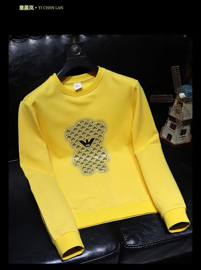 Trend Men Hoodies Hot Rhinestone Designer O-neck Pullover Autumn Winter Male Wear Fashion Neutral Style Sweater Man Clothing 4XL