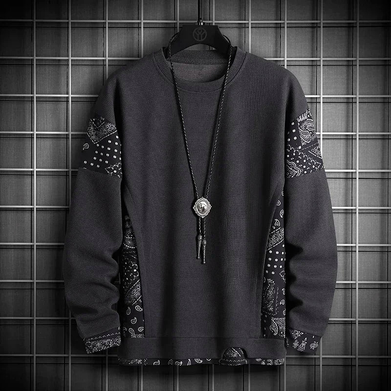 Men's Black Bandana Patchwork Sweatshirt | Stylish Casual Streetwear