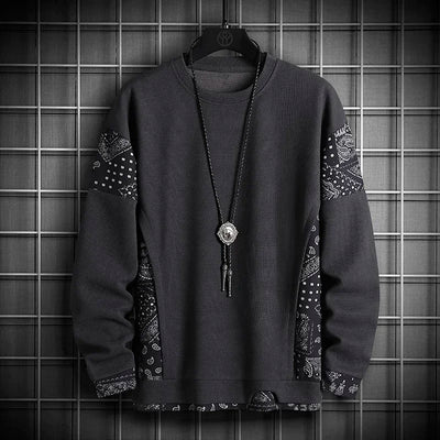 Men's Black Bandana Patchwork Sweatshirt | Stylish Casual Streetwear