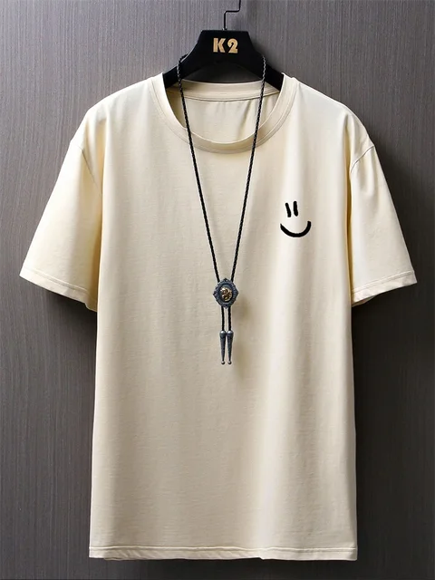 Funny Smily Face Print Tshirt Men Summer Casual Round Neck Short Sleeve Clothes Harajuku Unisex Polyester Tee Streetwear Tops