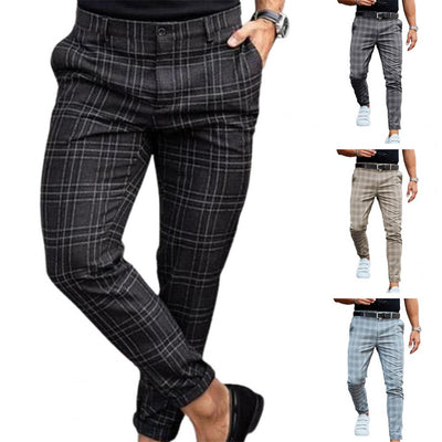 Men's Slim-Fit Plaid Trousers – Classic Checkered Pants for Stylish Looks