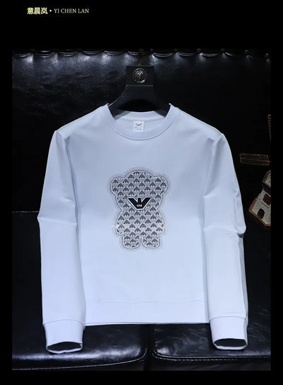 Trend Men Hoodies Hot Rhinestone Designer O-neck Pullover Autumn Winter Male Wear Fashion Neutral Style Sweater Man Clothing 4XL