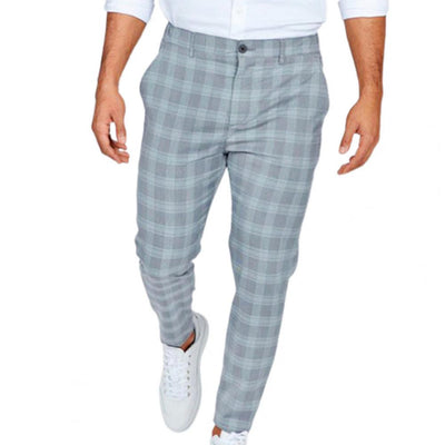 Men's Slim-Fit Plaid Trousers – Classic Checkered Pants for Stylish Looks