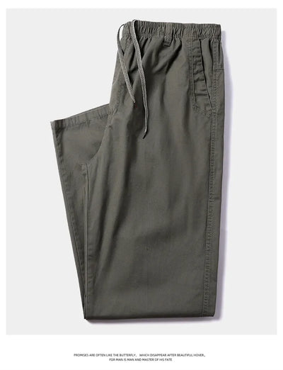 Men's 100% Cotton Sunwashed Pants, Standard Fit, Men Straight Cargo Trousers, Casual Pants, Monochromatic, Elastic Waist