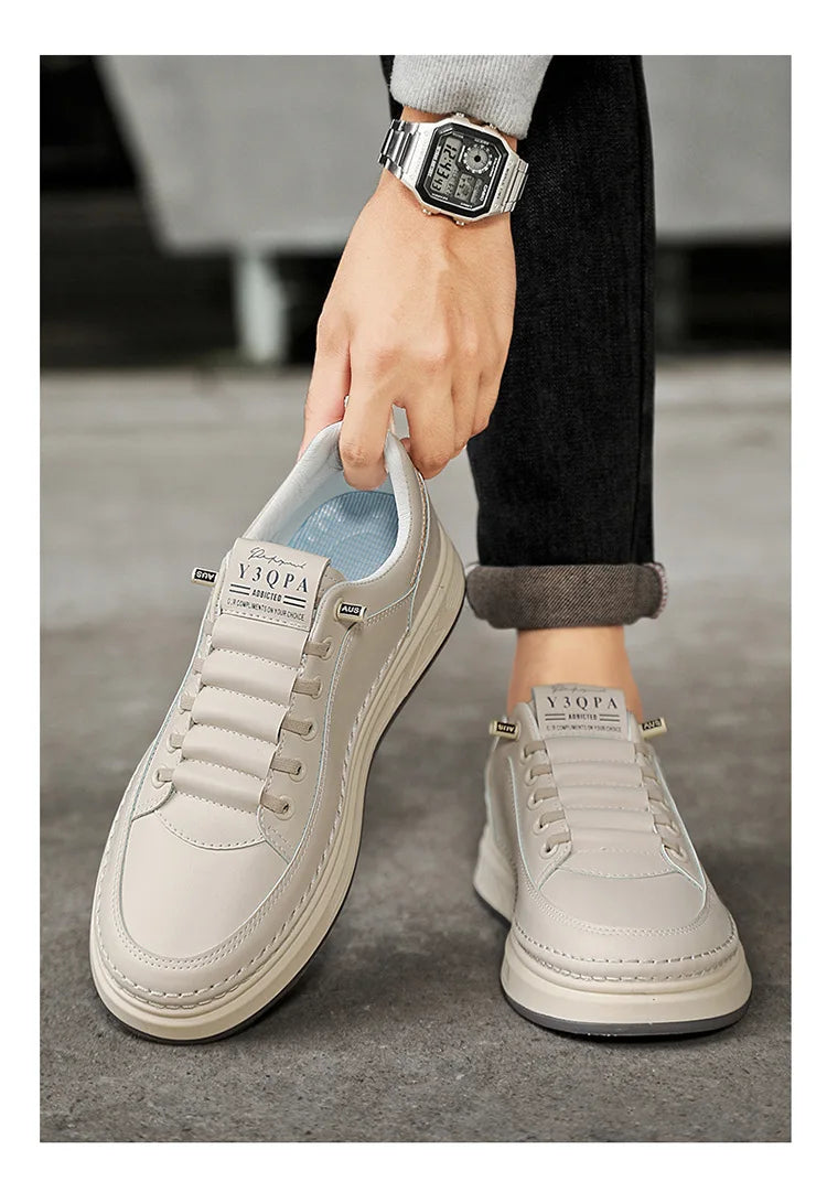 Leather Casual Shoes for Men Breathable White Sneakers Fashion Driving Walking Tennis Shoes for Male Italian Office Flats Shoes