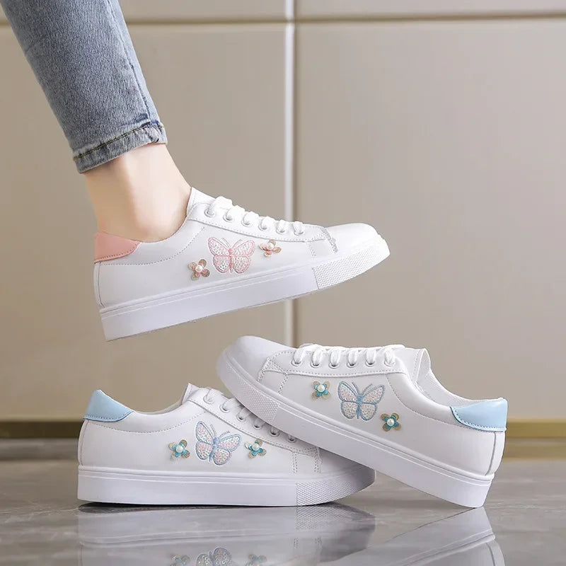 New Women's Sneakers Butterfly Embroidered Flats Women's Outdoor Running Vulcanized Shoes Breathable Women's Shoes Zapatos Mujer