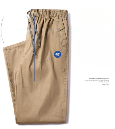 Men's 100% Cotton Sunwashed Pants, Standard Fit, Men Straight Cargo Trousers, Casual Pants, Monochromatic, Elastic Waist