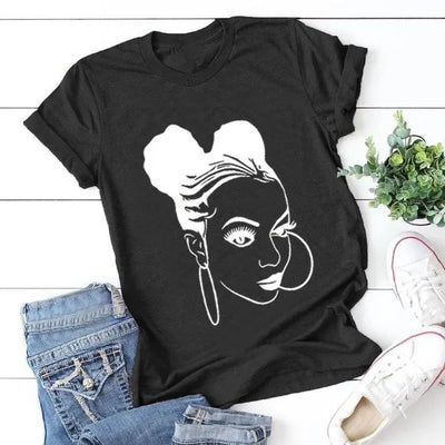 African Girl Print T Shirt Women Short Sleeve O Neck Loose Tshirt Summer Women Tee Shirt Tops Camisetas Mujer