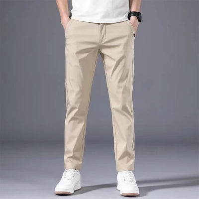 Fashion Men's Slim Fit Pants Solid Color Stretch Chino Trousers Casual Flat Front Flex Classic Full Pants Men Clothing