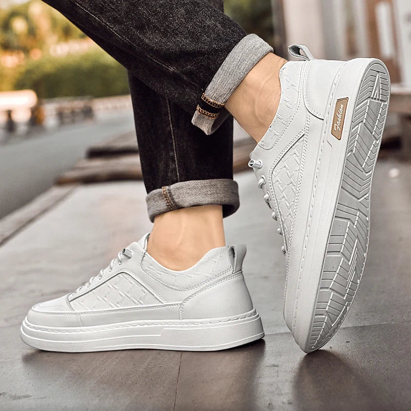 Men White Casual Sneakers Men Soft Sole Trend Running Sneakers Outdoor Slip On Thick Bottom Shoes Tenis Masculino