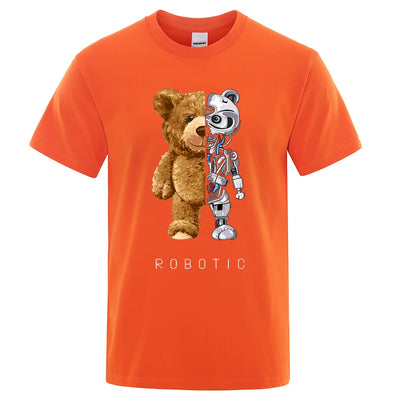 New Funny Ted Bear Robot Tshirt Robotic Bear Shirt Casual Clothes Men Fashion Clothing Cotton T-Shirt Tee Top Oversized Loose