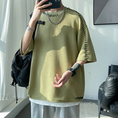 Men Summer Quality T Shirts Manual Suture Harajuku Casual Tshirt For Male 2023 New Neutral Oversize Tees Short Sleeve Tops