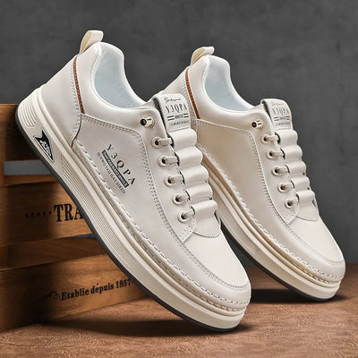 Leather Casual Shoes for Men Breathable White Sneakers Fashion Driving Walking Tennis Shoes for Male Italian Office Flats Shoes