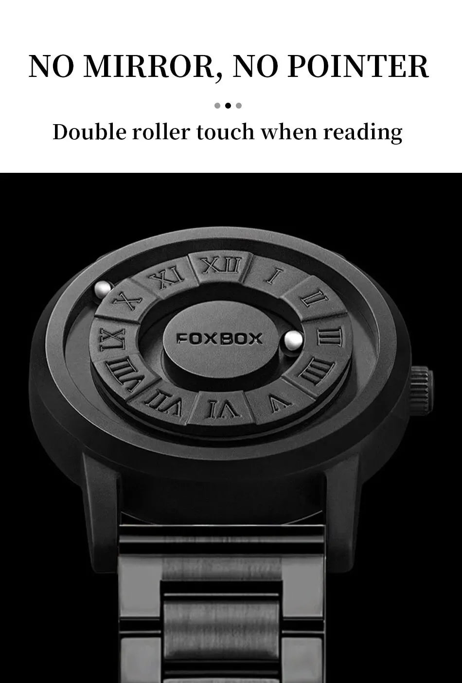 FOXBOX Mens Watches Creative Scrolling Pointer Magnetic Force Quartz Wristwatch Genuine Leather Watch Man Relogio Masculino+Box