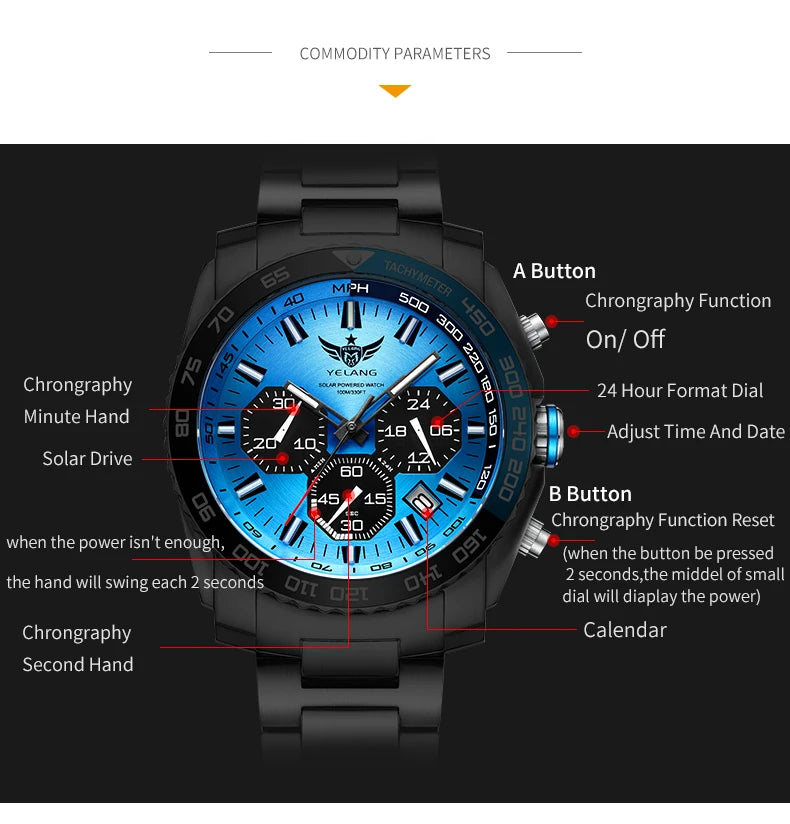 Yelang Watch Man Sports Watch Japan Eco-Drive VR42 Diving Watch 100m Professional Waterproof Gas Luminescence Reloj